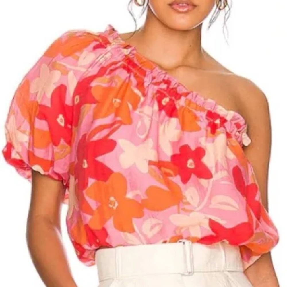 Astr Pink and Red Floral Crop Top